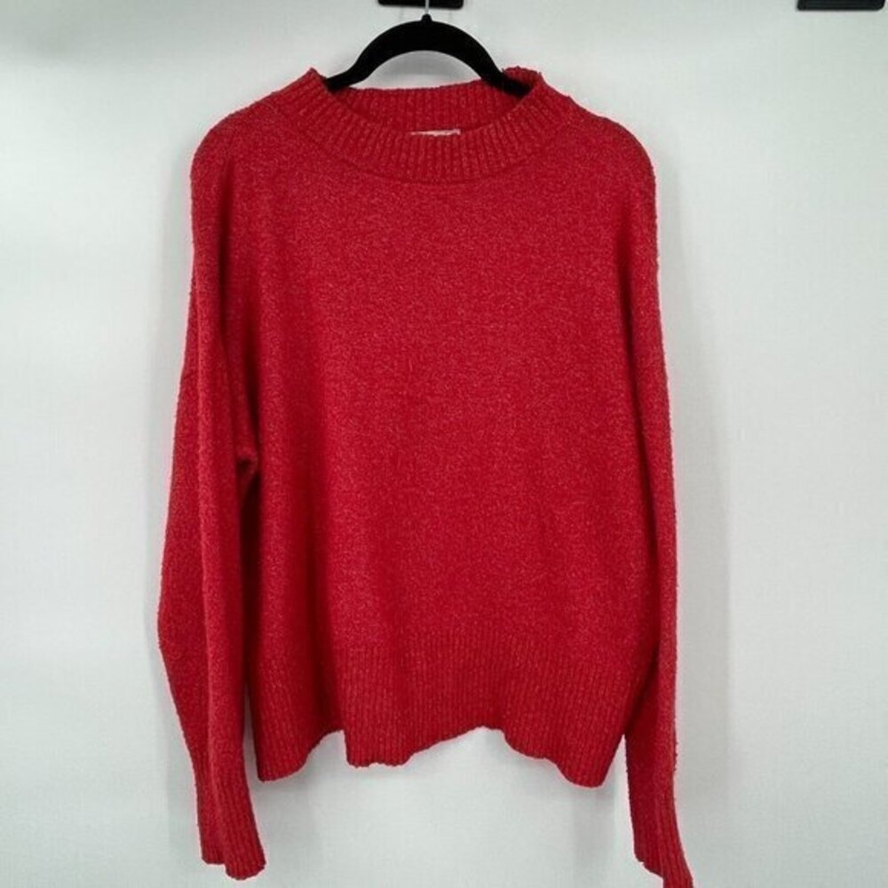LOFT Womens Sweater Large Red Mock Neck Long Sleeves Preppy Knit Casual Stretchy
